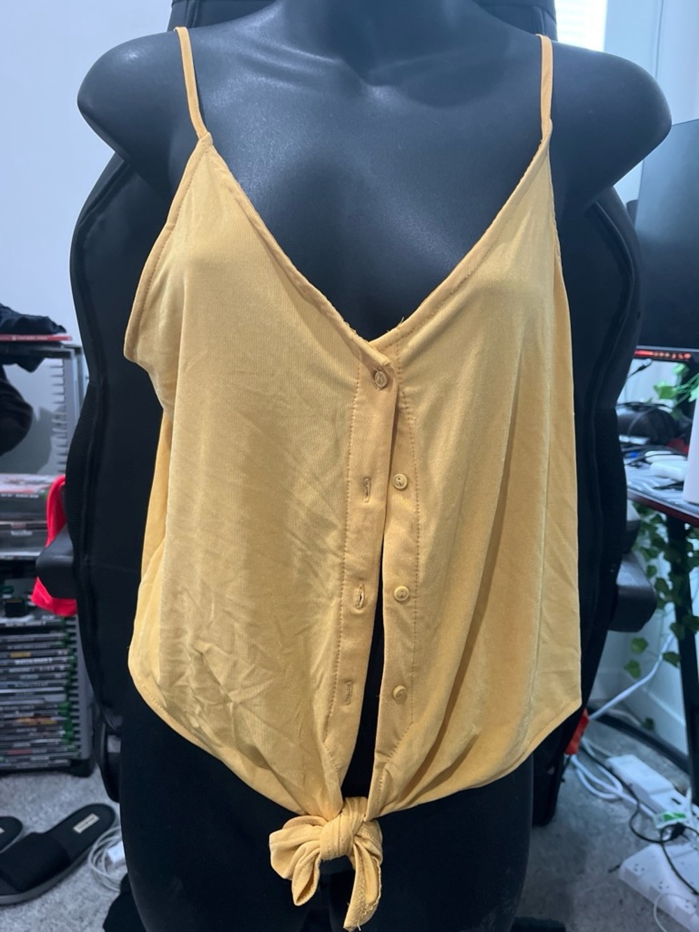 Tie-Front Spaghetti Strap Tank Top - Mustard